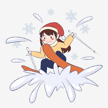 Winter Cartoon Hand Drawn Little Girl Ski, Little Girl Skiing ...