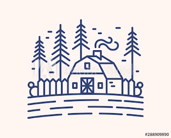 Winter evening outline vector illustration