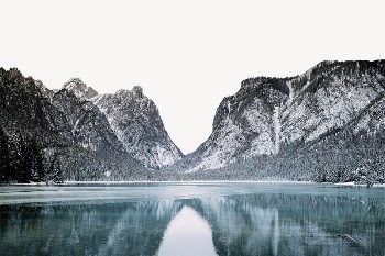 Winter lake mountain border, serene | Free PSD - rawpixel