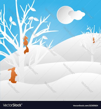 Winter landscape with squirrel and rabbit vector image