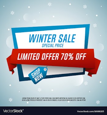 winter sale origami banner with red ribbon