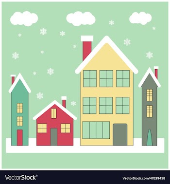 winter snowy city in flat style