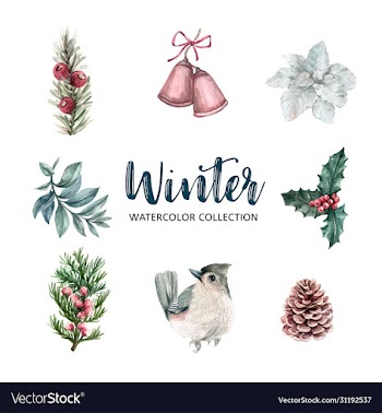 winter-theme watercolor design element on white