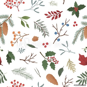 Wintertime plants flat vector seamless pattern
