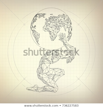 Wireframe Polygon Man Carrying Globe Futuristic Stock Vector ...