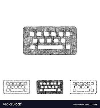 Wireless keyboard icon set - sketch line art vector image