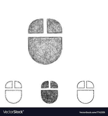 Wireless mouse icon set - sketch line art vector image