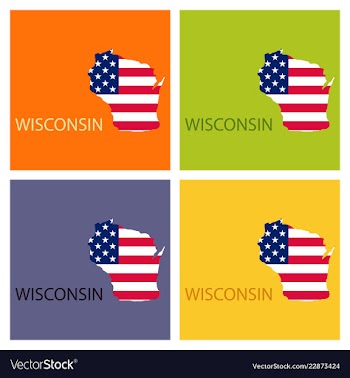 Wisconsin state of america with map flag print on vector image