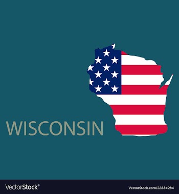 Wisconsin state of america with map flag print on vector image
