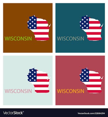 Wisconsin state of america with map flag print on vector image