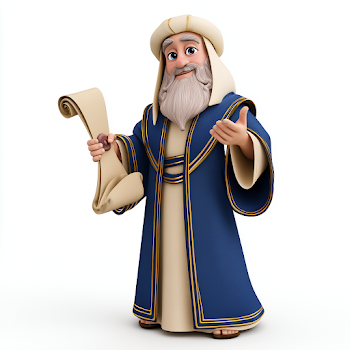 Wise Cartoon Character with Scroll