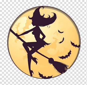 Witch and bats silhouette art, Halloween Witchcraft Silhouette Magic, Halloween witch transparent background PNG clipart