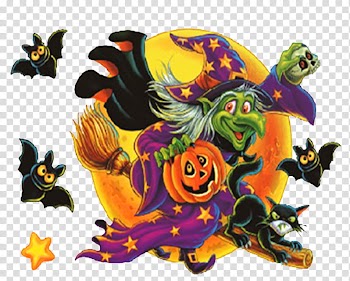 Witch and pumpkin Halloween graphic transparent background PNG clipart