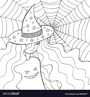 Witch girl in the hat and web doodle coloring vector image