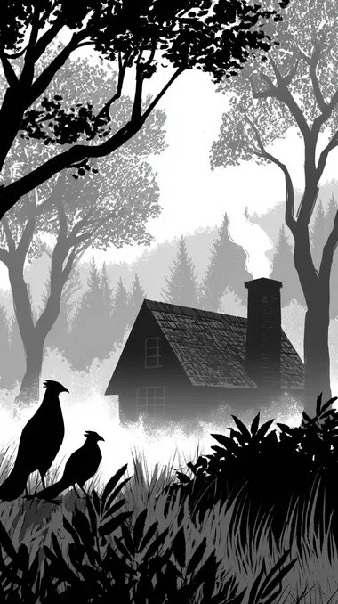 Witch's Cottage on Chicken Legs in Misty Forest Witch's Cottage on Chicken Legs in Misty Forest