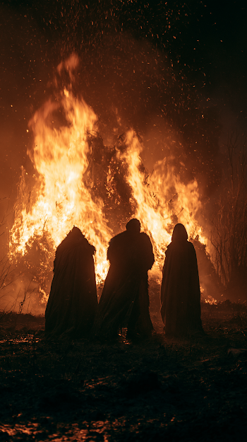 Witches Around a Bonfire at Twilight