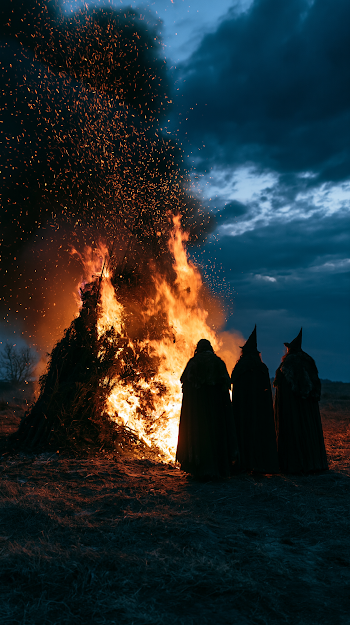 Witches by a Bonfire at Twilight
