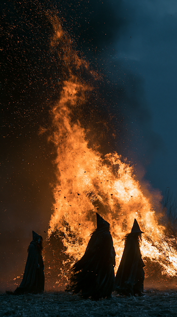 Witches by the Bonfire at Twilight