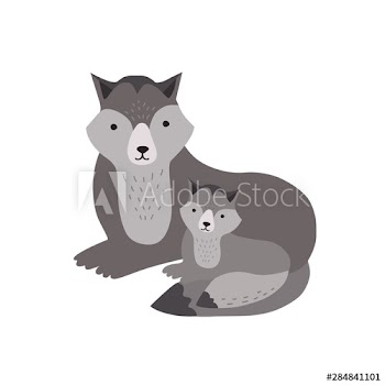 Wolf with pup isolated on white background