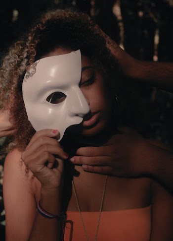 Woman About to Wear Half Face Mask