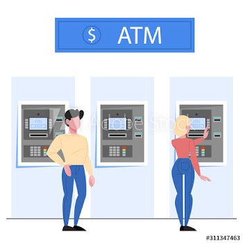 Woman an man at the ATM in the bank
