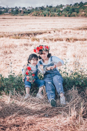 Woman and Child on Grass