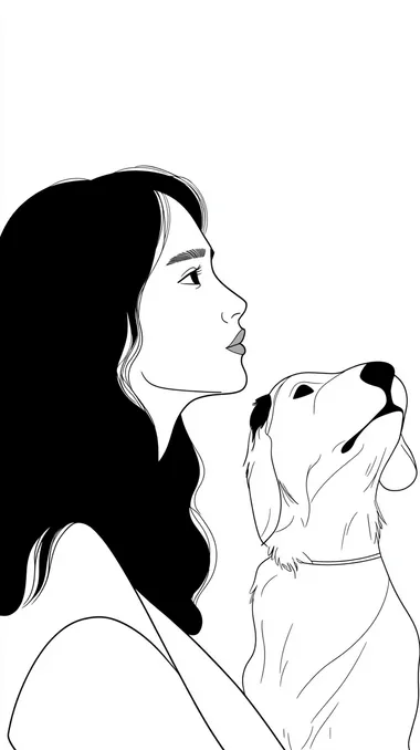 Woman and Dog Illustration in Minimalist Modern Cartoon Style Woman and Dog Illustration in Minimalist Modern Cartoon Style