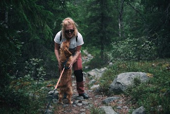 Woman and Dog on Trail