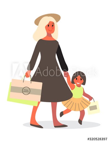 Woman and her daughter shopping