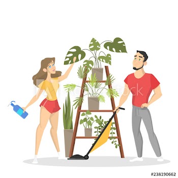 Woman and man gardener work with plant