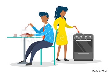Woman and man on the kitchen