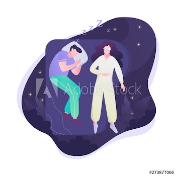 Woman and man sleep together in the bed
