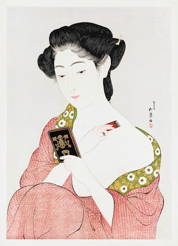 Woman Applying Powder (1918) print in high… | Free public domain illustration