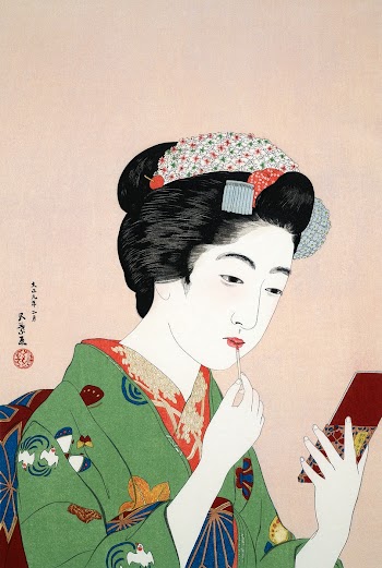 Woman Applying Rouge (1920) print in high… | Free public domain illustration