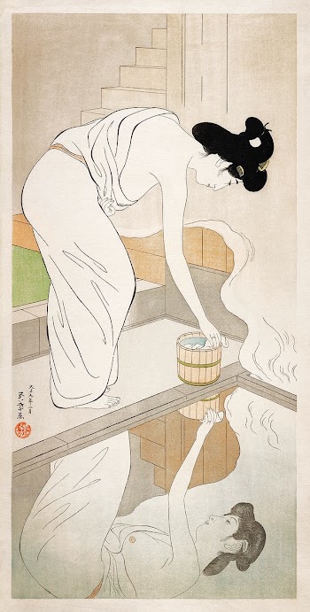 Woman at a Hot Spring (1953) print in high… | Free public domain illustration