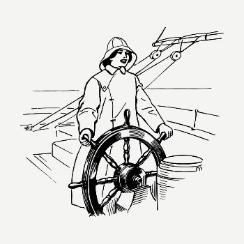 Woman at helm drawing, vintage | Free PSD - rawpixel