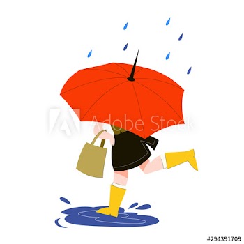 Woman behind the umbrella running under the rain