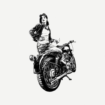 Woman biker clipart, vintage transportation | Free PSD Illustration - rawpixel
