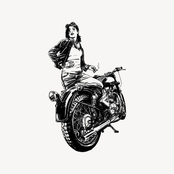 Woman biker drawing, vintage transportation | Free Vector Illustration - rawpixel