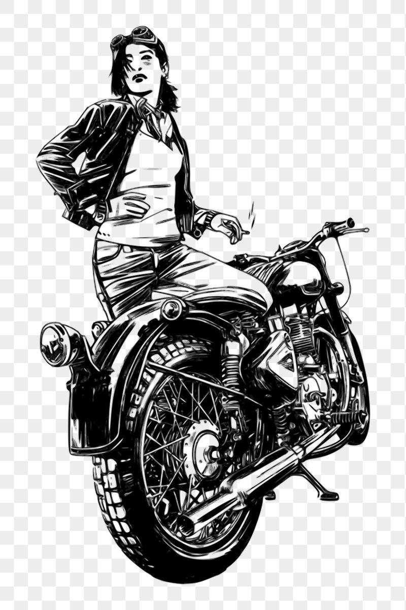 Woman biker png sticker, vintage | Free PNG - rawpixel