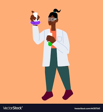 woman chemist holds flasks