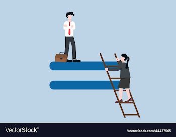 woman climbing up stair to stand on equal sign