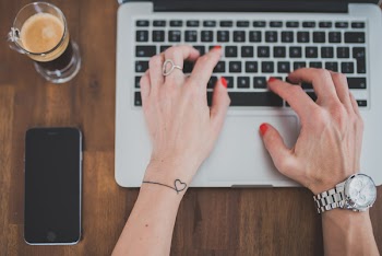 Woman, Coffee, Watch &amp; Computer
