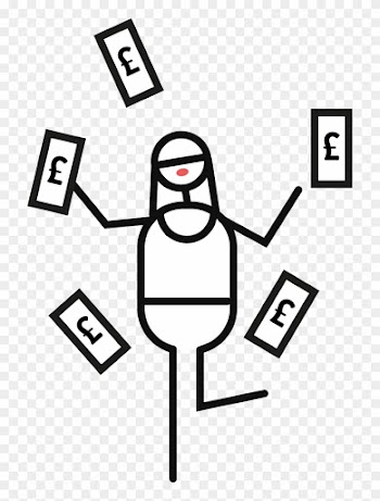 Woman Collects Money Black And White Line Drawing - Drawing