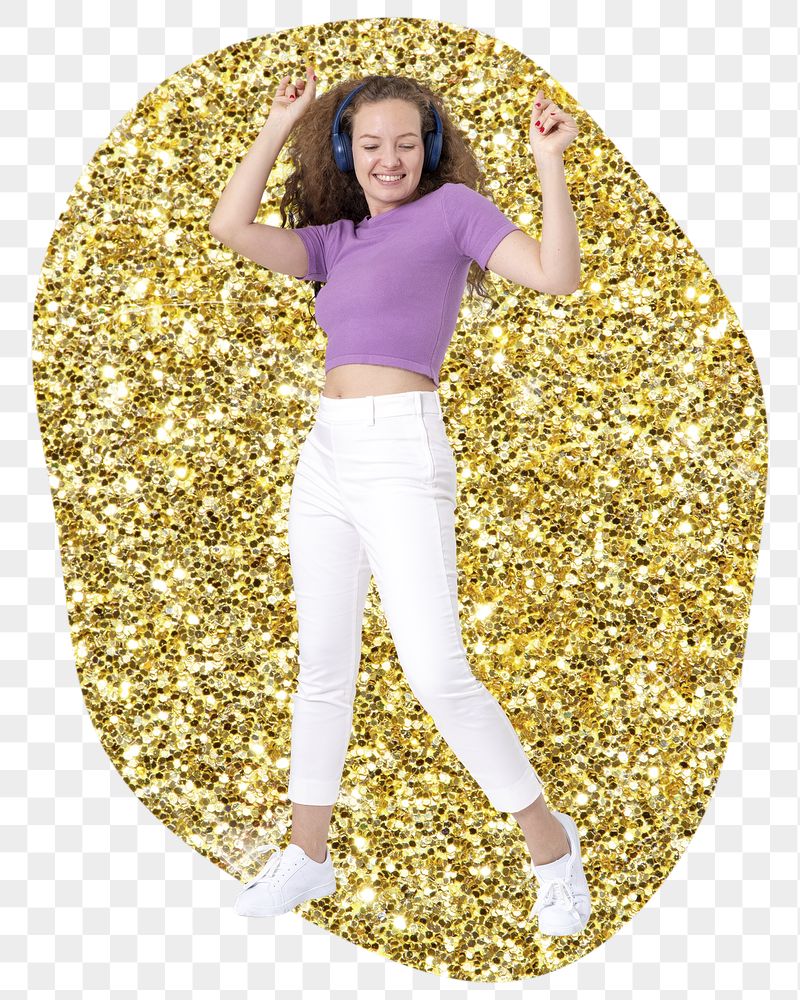 Woman dancing png sticker, gold | Free PNG - rawpixel