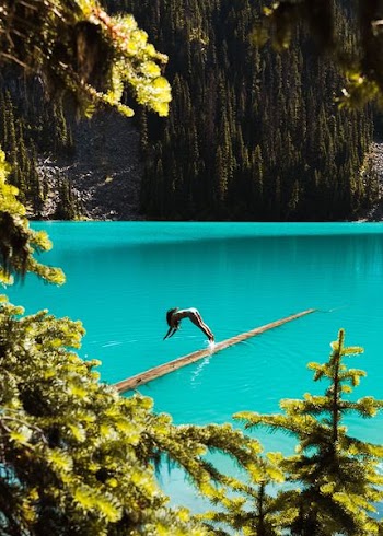 woman dives on body of water