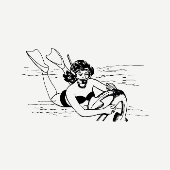 Woman diving underwater clipart, vintage | Free PSD Illustration - rawpixel