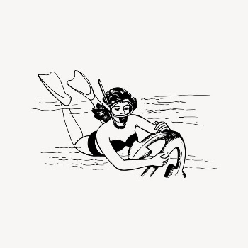 Woman diving underwater drawing, vintage | Free Vector Illustration - rawpixel