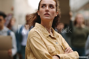 Woman doing silent protest in the city
