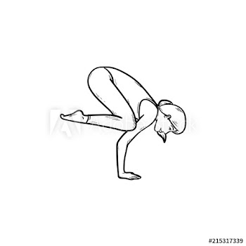 Woman doing yoga in crow pose hand drawn outline doodle icon